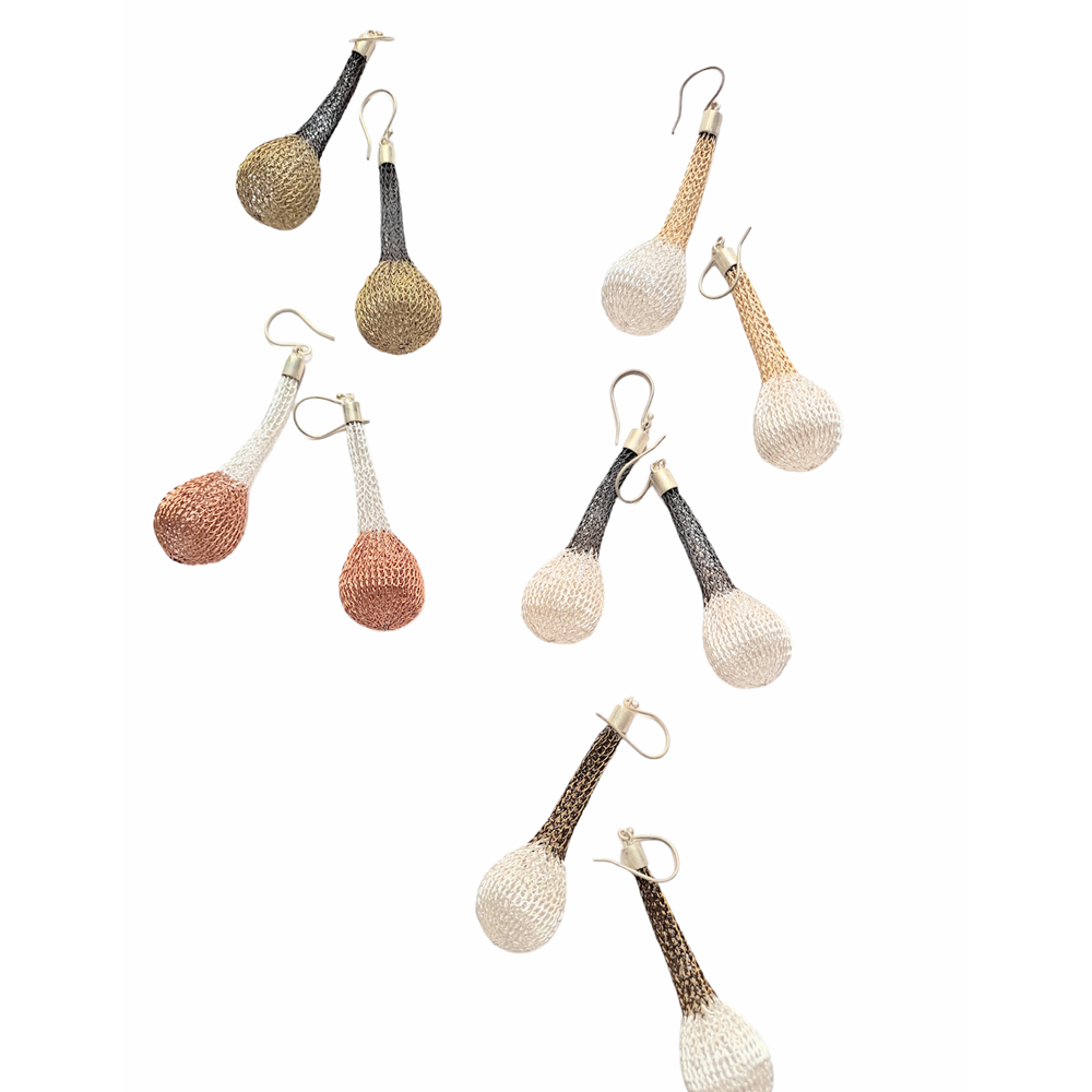 Shop Exclamation Silver & Gold Hand Crochet Mesh Earrings - Origen Imports