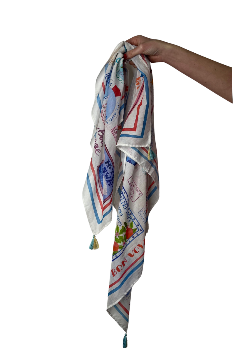 Shop 100% Cotton Printed Scarf in Blue& Red - Square - Origen Imports