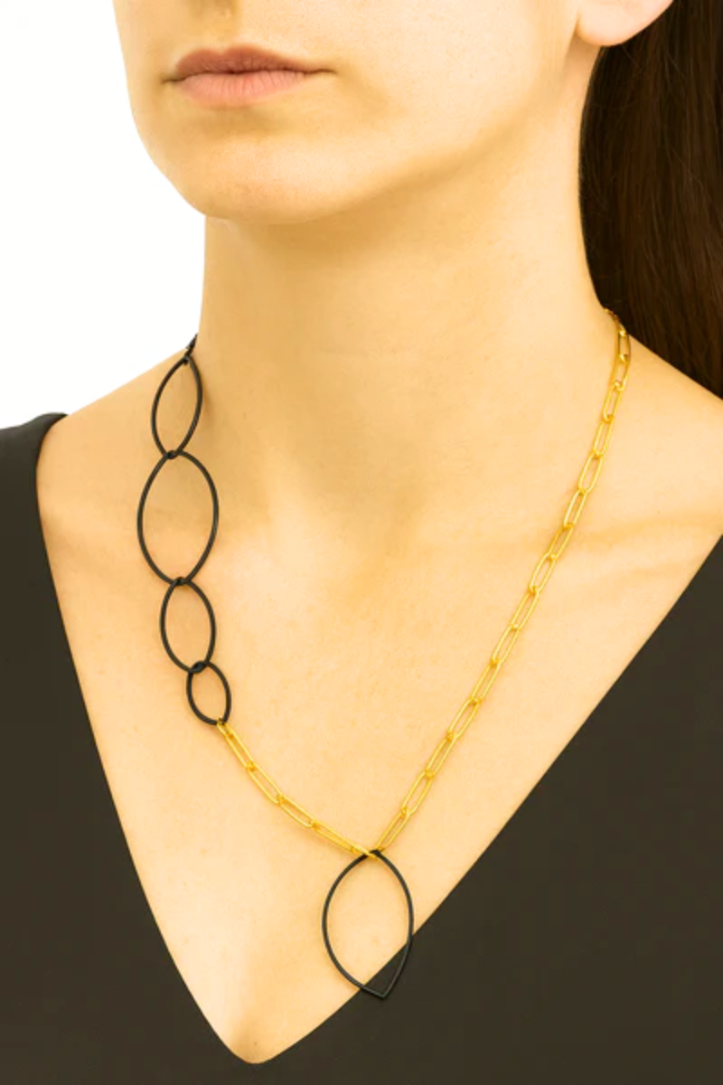 Seam Gold Leaf and Black Chain Necklace