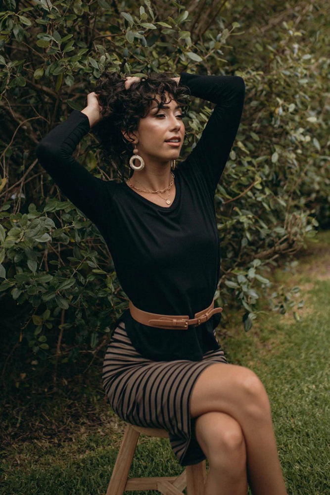 Shop Black Sia V Neck Bamboo Long sleeve Top By Lou Lou Australia. - Origen Imports