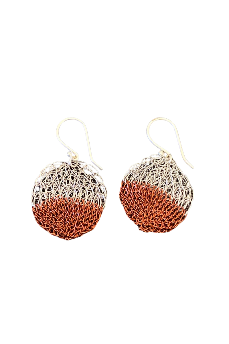 Silver & Copper Hand Crochet Earring - Polo