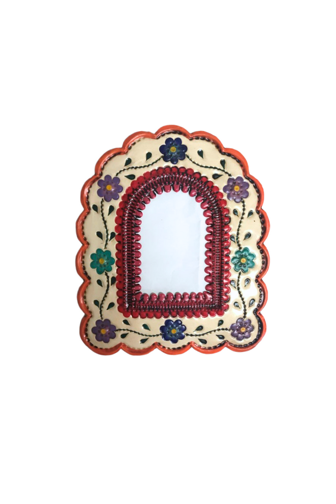 Shop Small Mexican Tin Arch Mirror w Flowers - Origen Imports