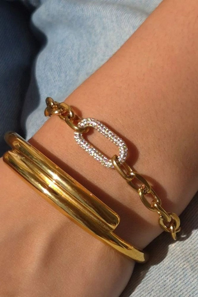Stainless Steel Chunky CZ Link Bracelet