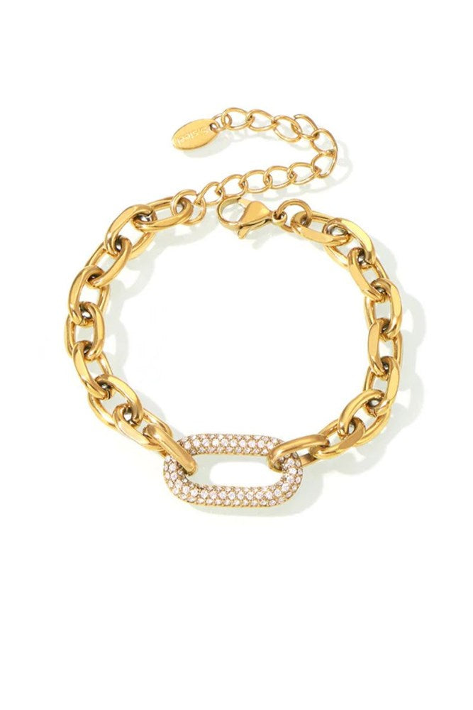 Stainless Steel Chunky CZ Link Bracelet