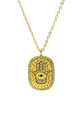 Stainless Steel Hamsa CZ Disc Necklace