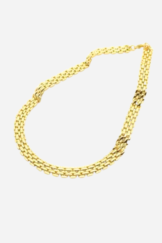 Stainless Steel Flat Mesh Chain Necklace - Gold