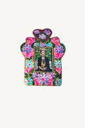 Colorful floral frame with a portrait of a woman on a white background