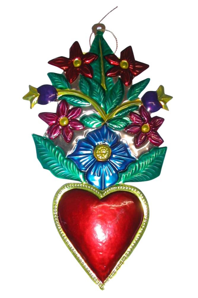Shop Tin Heart With Multi Coloured Flowers - Origen Imports