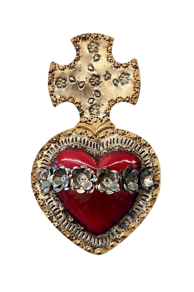 Shop Tin Red Heart With Cross & Flowers - Origen Imports