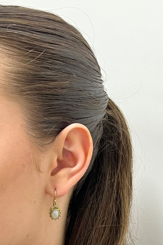 Shop Tiny Moonstone & Gold Teardrop Stone Oxidised Earrings By Origen Imports - Origen Imports
