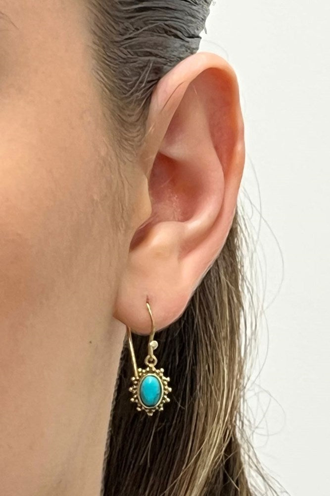 Shop Tiny Turquoise & Gold Teardrop Stone Oxidised Earrings By Origen Imports - Origen Imports