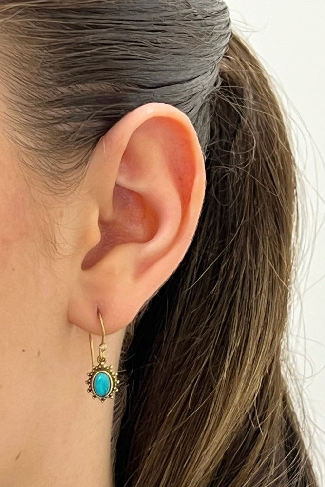 Shop Tiny Turquoise & Gold Teardrop Stone Oxidised Earrings By Origen Imports - Origen Imports