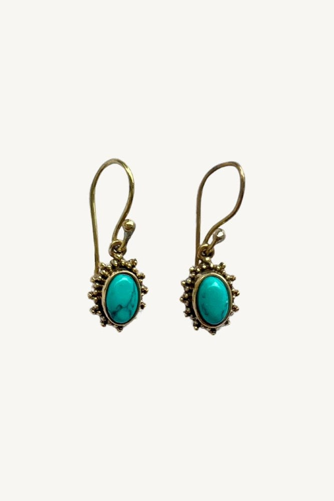 Shop Tiny Turquoise & Gold Teardrop Stone Oxidised Earrings By Origen Imports - Origen Imports