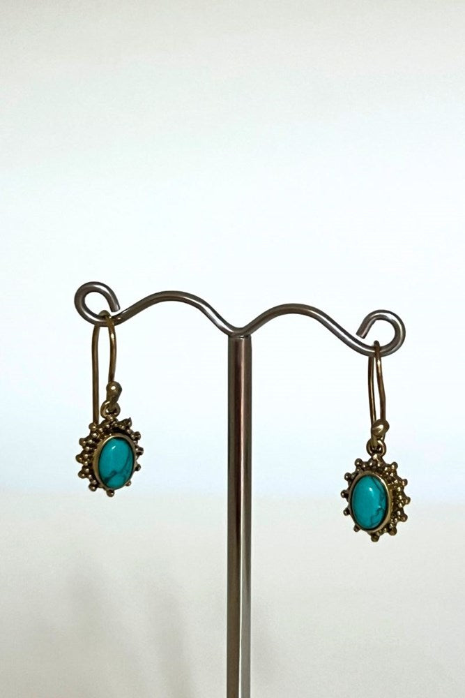 Shop Tiny Turquoise & Gold Teardrop Stone Oxidised Earrings By Origen Imports - Origen Imports