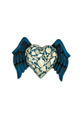 Turquoise Mexican Hand Carved Wooden Heart With Wings and Milagros