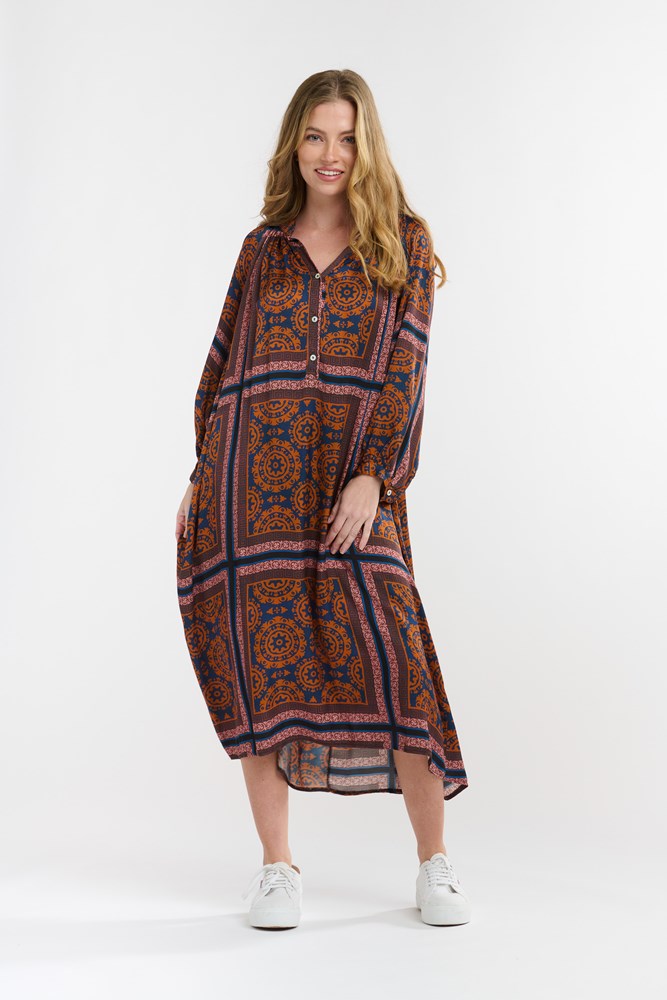 Shop Valley Dress by Italian Star - Orange & Navy - Origen Imports