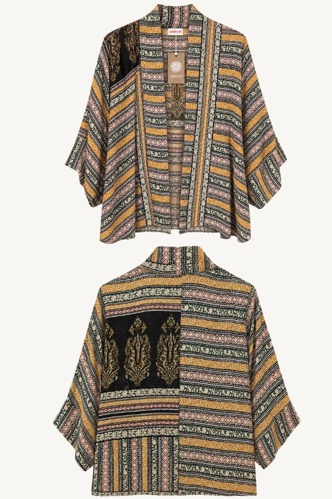 Upcycled Vintage Silk Short Kimono - Poppy