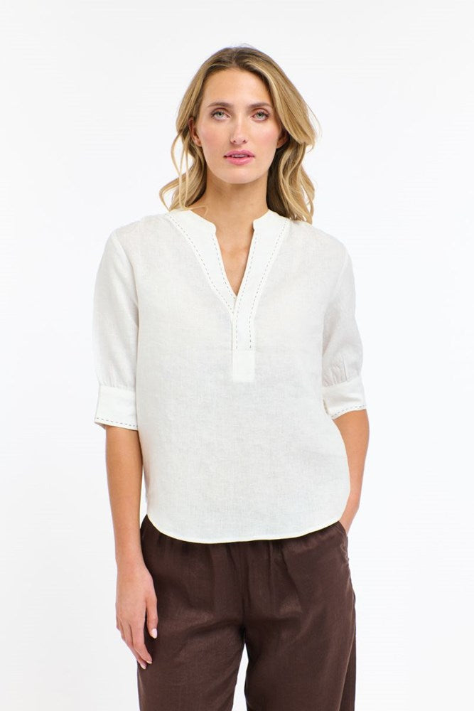 Shop Bradley Linen Stitch Top by 365 Days -White - Origen Imports