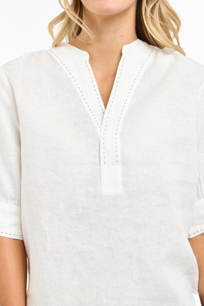 Shop Bradley Linen Stitch Top by 365 Days -White - Origen Imports