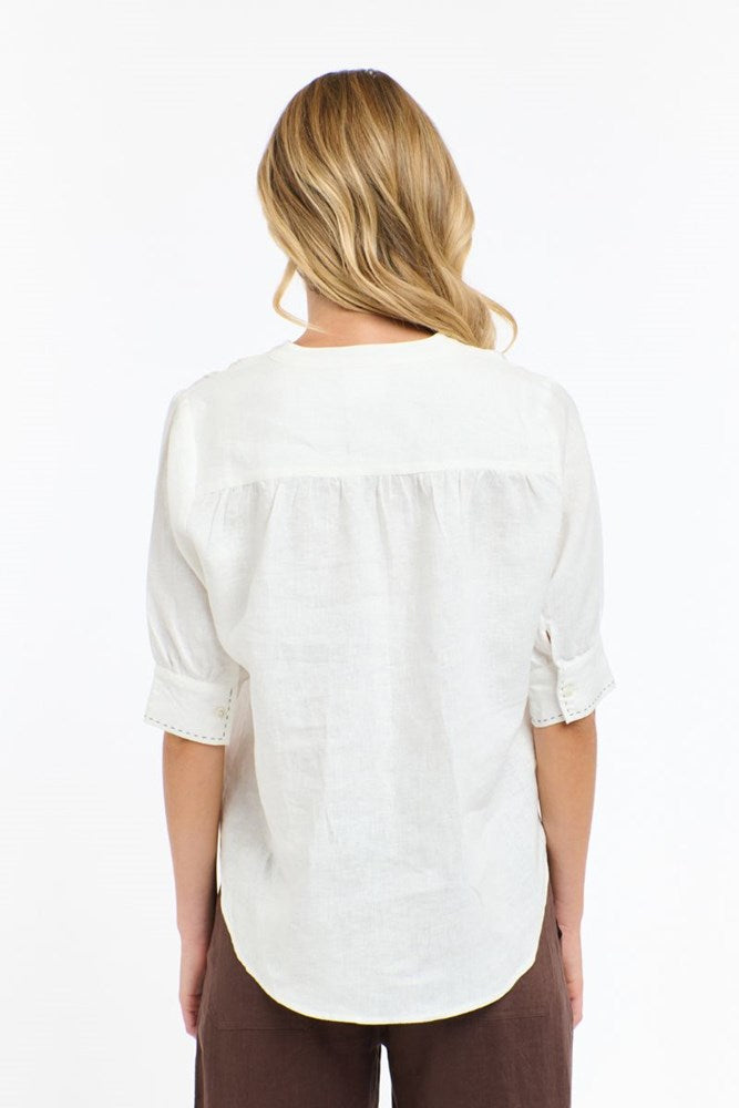Shop Bradley Linen Stitch Top by 365 Days -White - Origen Imports