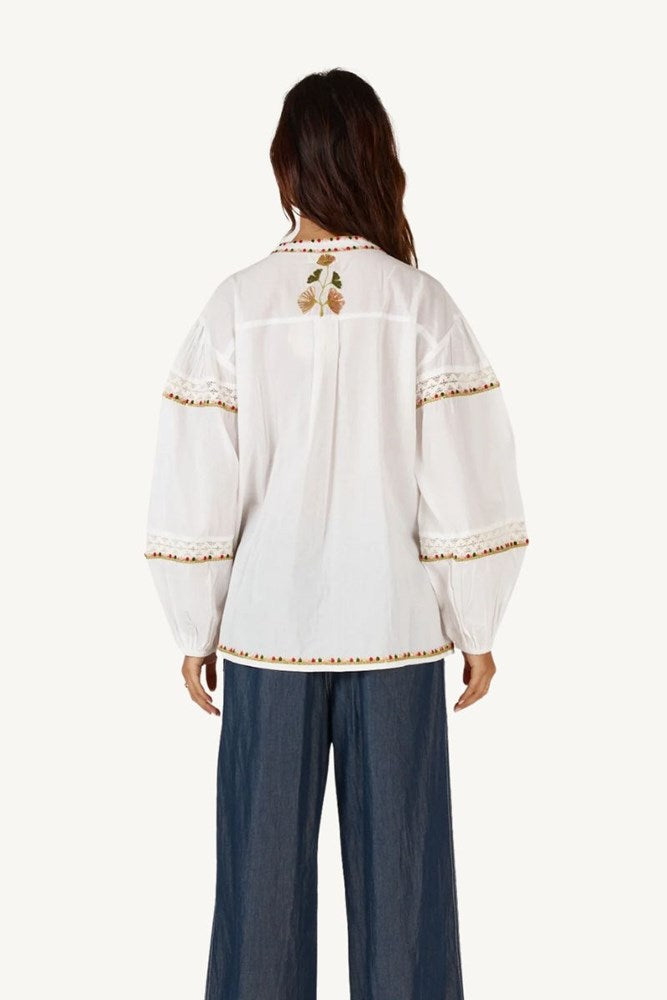 Shop White Embroidered Floral Peasant Top By Rubyyaya - Origen Imports