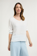 Shop Calypso V-Neck Long Sleeve White Linen Top by Love From Italy - Origen Imports