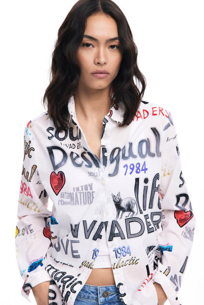 White Cotton Shirt with Letters by Desigual