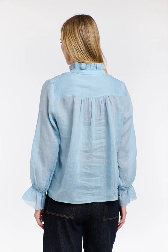 Sky Blue Amber Frill Neck Top