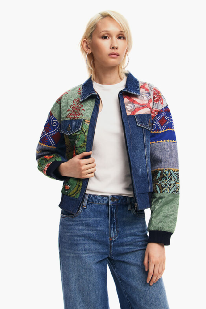 Shop Amsterda Patch Work Denim Jacket By Desigual - Origen Imports