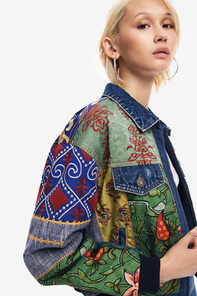 Shop Amsterda Patch Work Denim Jacket By Desigual - Origen Imports