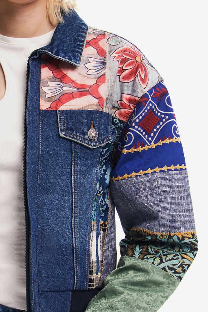 Shop Amsterda Patch Work Denim Jacket By Desigual - Origen Imports