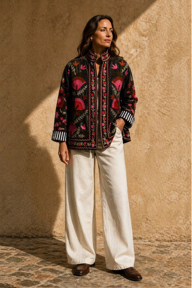 Anika Velvet Cotton Embroidered Jacket