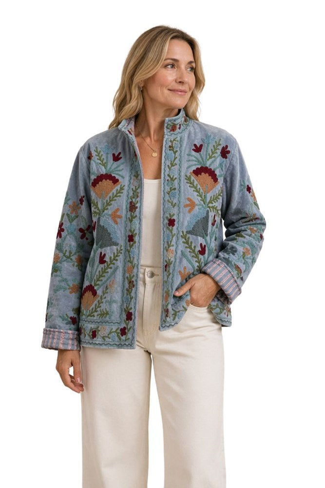 Anika Velvet Cotton Embroidered Jacket
