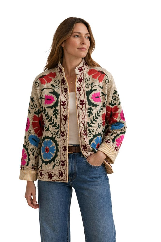 Anika Embroidered Cream Cotton Jacket