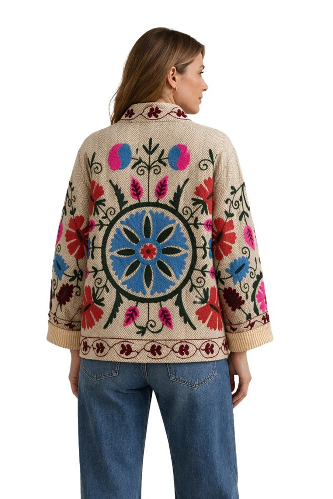 Anika Embroidered Cream Cotton Jacket