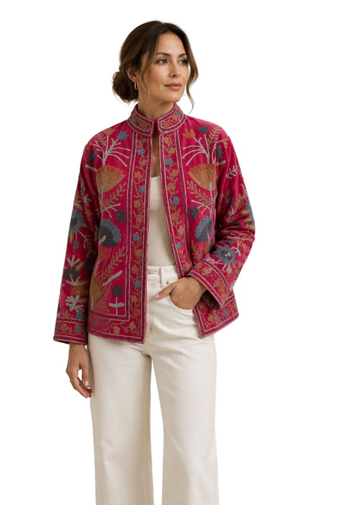 Anika Embroidered Pink Velvet Jacket