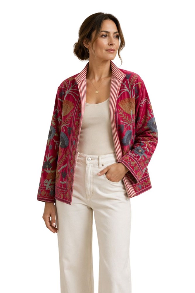 Anika Embroidered Pink Velvet Jacket