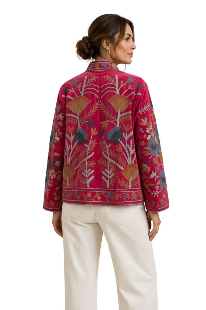 Anika Embroidered Pink Velvet Jacket