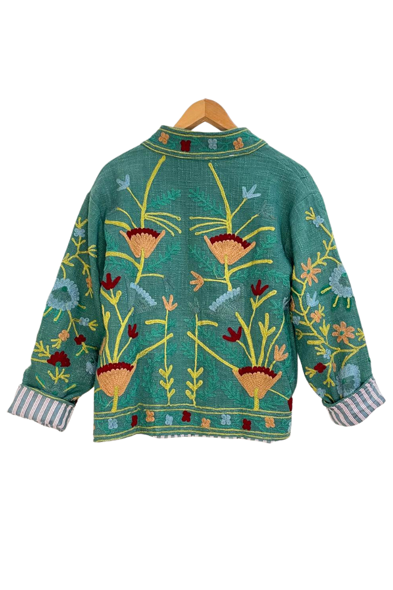 Shop Anika Embroidered Cotton Jacket by Origen Imports - Green - Origen Imports
