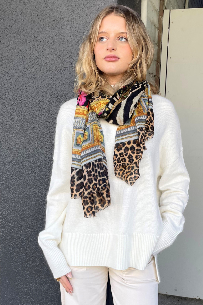 Shop Animal  Baroque Print Wool Scarf by Beleve - Origen Imports