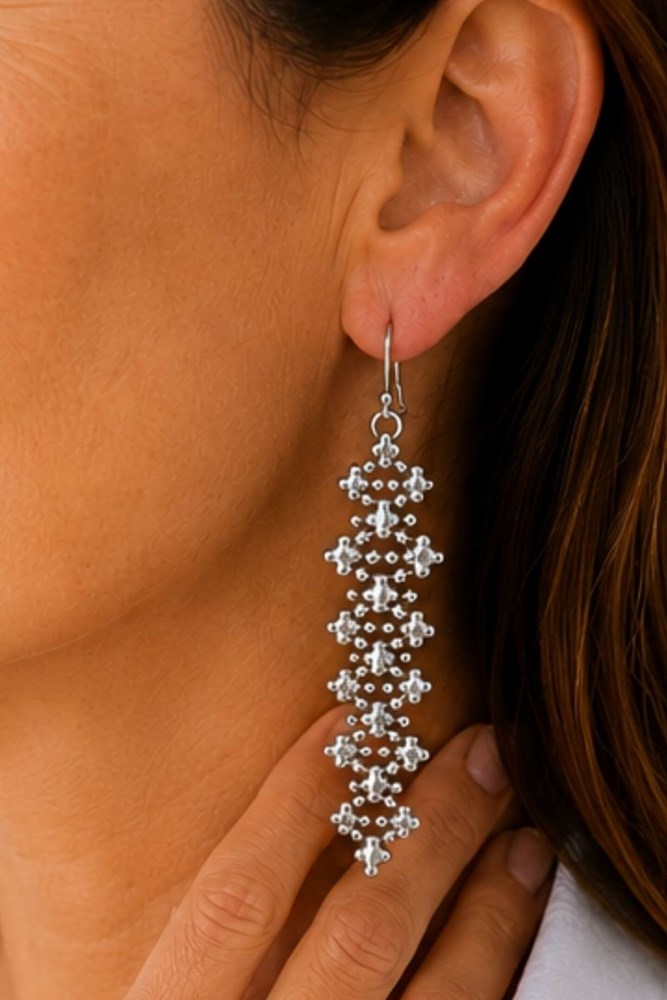 Asha long woven earrings - silver