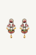 Colorful floral earrings on a white background