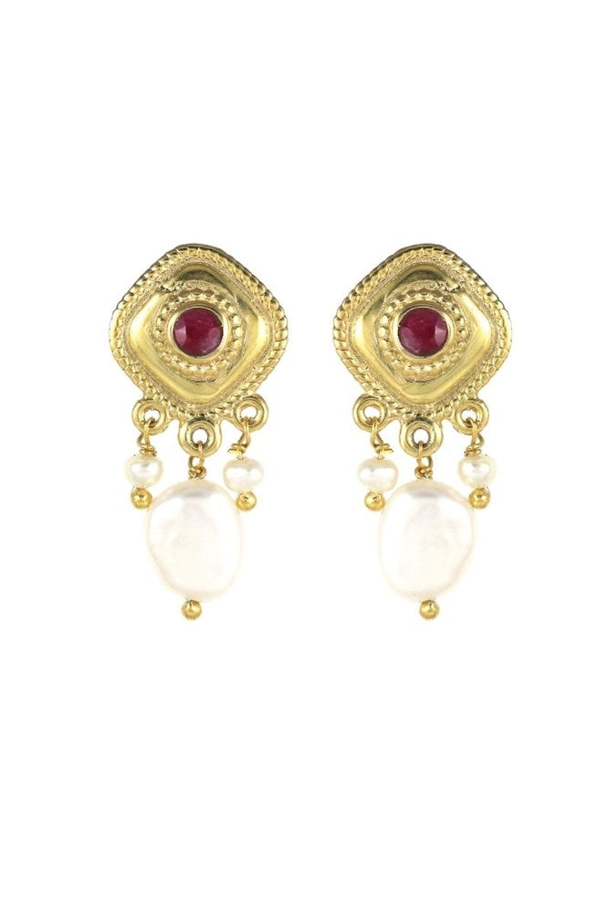 Barani-Ruby & Pearl Earrings