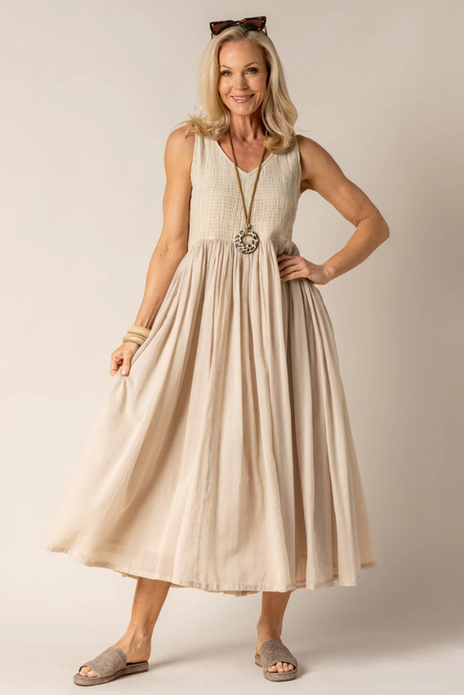 Shop Beige Coraline Cotton Dress - Origen Imports