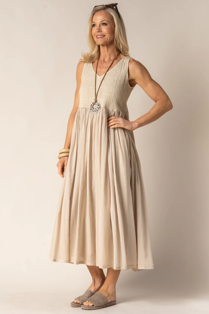 Shop Beige Coraline Cotton Dress - Origen Imports