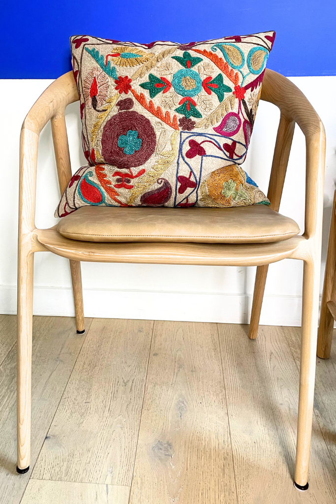 Shop Beige Embroidered Floral Square Cushion (50 x 50 cm) By Origen Imports - Origen Imports