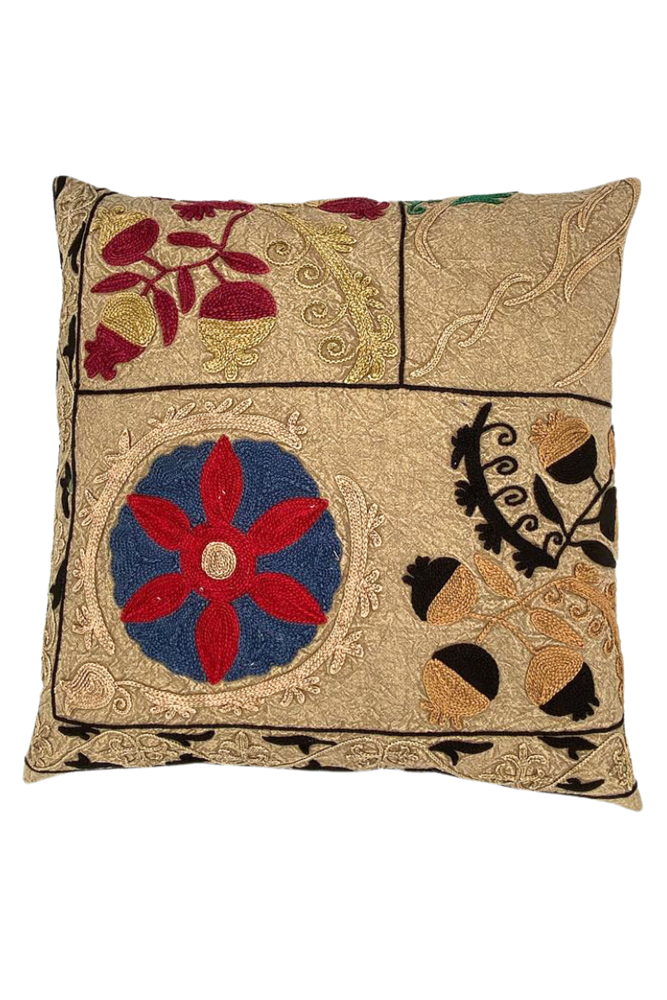Shop Beige Embroidered Floral Square Cushion (50 x 50 cm) By Origen Imports - Origen Imports