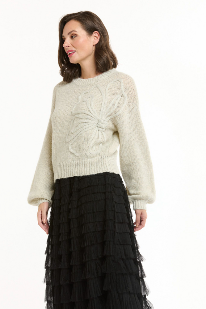 Shop Beige Flower Embroidered Jumper - Origen Imports
