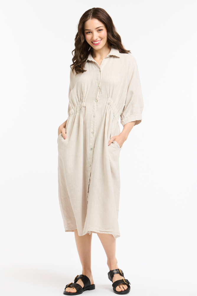 Shop Beige Linen Dress  by Urban Luxury - Origen Imports
