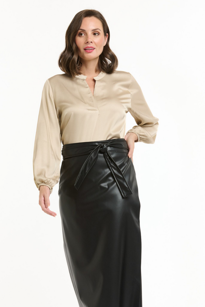 Shop Beige Mandarin Collar Shirt - Origen Imports